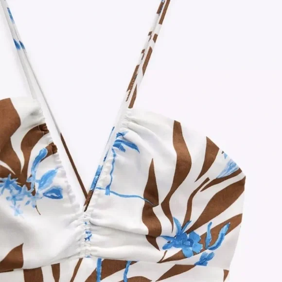 NWT Zara Tropical Print Mini Dress Linen Blend Sundress - Picture 7 of 13